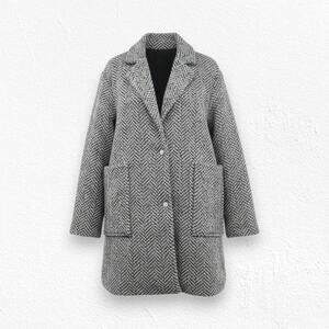 Topshop Black White Herringbone Tweed Coat Oversized Wool Blend Jacket Size 10